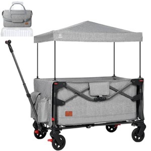 $230 EVER ADVANCED Lightweight Foldable Travel Wagon Stroller for 2 Kids - Carry-on Airplane Size with Travel Bag - All-Terrain Wheels, 5-Point Harness - Portable Kids & Cargo Wagon for Zoo & Park