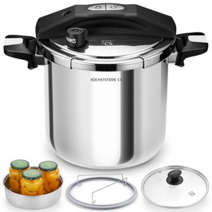 $140 KOCH SYSTEME CS Stainless Steel Pressure Cooker 10.5 Quart, 3-in-1 Olla de Presion, One-Hand Locking, 3 PSI Settings Stovetop Pressure Pot, Induction Pressure Cooker, Glass Lid & Steamer, 10.5QT