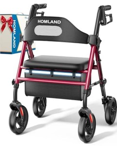 HOMLAND Foldable Rollator Walker with Seat for Seniors, 16 Enlarged Seat
