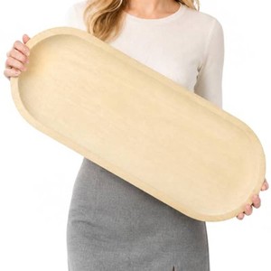 25.5 Wooden Dough Bowls for Decor, Wood Long Decorative Bowl, White