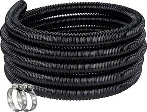 Pond Hose 1-12ID   10ft Black Corrugated Flexible Pump Tubing & 2 Clamps