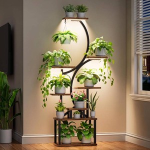BACEKOLL Plant Stand Indoor with Grow Light, 8 Tier Corner Plant Shelf Tall