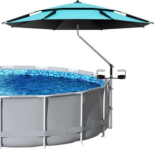 Above Ground Pool Umbrella with 2 Cup Holders, Outdoor Sunshade Canopy