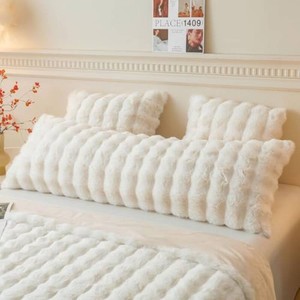 LIFEREVO Fluffy Faux Rabbit Fur Body Pillow Cover 20x54, Beige