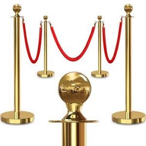 4PCS Gold Stanchions Posts with 3PCS 5 ft Red Velvet Rope, Red Velvet Rope Stanchion Set Crowd Control Barriers, Stanchions and Velvet Ropes Red Carpet Poles for Party Supplies