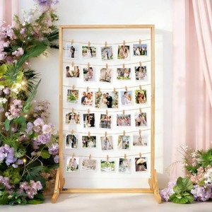 47 Inch Wedding Photo Display Frame Board Wood Collage Picture Frame with String and 30 Clips Pictures Photos Frames With Stand for Wedding Bridal Graduation Party Birthday