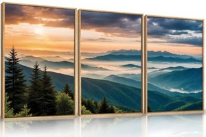LHIUEM Large Nature Mountain Sunrise Framed Canvas Wall Art, Abstract Landscape Art Print for Living Room, Bedroom, Office - 16x24x3