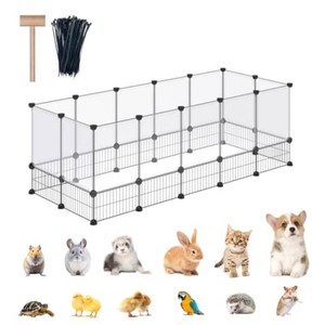 DINMO 28 Panels Bunny Playpen, Iron Net Bottom, 61.4 L x 25.4 W x 22.3 H