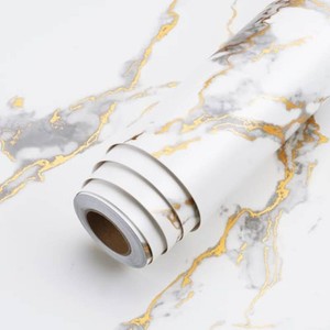 LaCheery Marble Contact Paper 160 x 36 Inch Wide White and Gold Marble Countertop Peel and Stick Waterproof Contact Paper Marble Wallpaper Peel and Stick for Wall Countertops Desk Removable Vinyl Roll