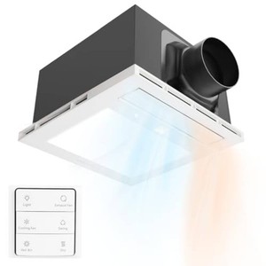 $130 4-in-1 Bathroom Exhaust Fan with Heater and Light, Metal Frame, 1600w Heating Power, 110CFM, 1.5 Sone Bathroom Vent Fan with Heater, Suitable for Bathrooms, Hotels, Toilets