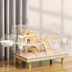8 in 1 Acrylic Hamster Cage with All Accessories,18.5x11.8x14.6,2-Layer Hamster House with Full Transparent Viewing,Top Open Mouse Cage for Pet Mice,Hamster Habitat for Dwarf Hamster,Gerbils