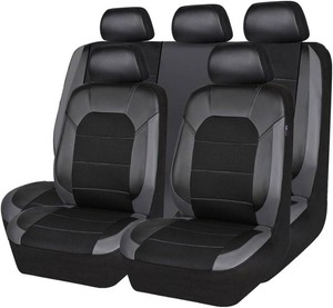 CAR PASS Leather Seat Covers, Automotive Sport Car Seat Cover Super 5mm Composite Sponge Inside, Airbag Compatible Universal Fits Most Cars, SUVs, Trucks and Vans (Full Set,Black & Gray)