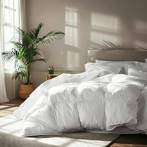 Serta Goose Feather Down Fiber Comforter Queen Size - 100% Cotton Cover Duvet Insert - Hotel Luxury Hypoallergenic Bedding Comforter All Season Medium Warmth 90 x 90 Inch White