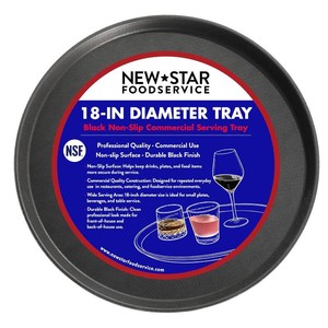 New Star Foodservice Restaurant Grade Non-Slip Serving Tray, 18 Inch Round Black Plastic Tray with Rubber-Lined Surface, Bar, Catering, Restaurant, and Foodservice Tray