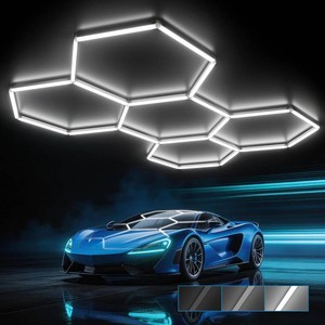 HYPERLITE Gen 2 Hexagon Garage LED Light, Upgraded 3 Level Dimmable 168W 16800LM Super Bright Garage Detailing Lights, 5 Grids Hex Shop Light, Hexagon LED Lights for Basement, Car Wash, Gym, Shop