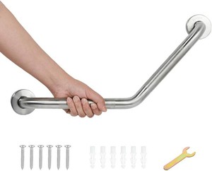 20 Inch Bathroom Grab Bar, Satin Brushed Nickel Angled Grab Bar with Anti-Slip Knurled Grip, Stainless Steel Bath Balance Bar, 1.0 Tube Safety Hand Rail Support, Handicap Elderly Assist Bath Handle