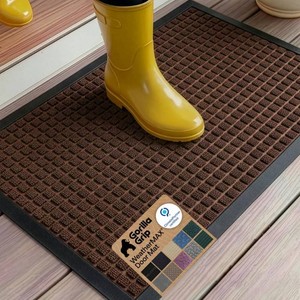 GORILLA GRIP WeatherMAX Door Mat, Indoor Outdoor, 35x23, Dark Brown Squares