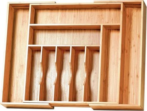 Umilife Extra Large Expandable Kitchen Siverware Utensils Drawer Organizer, 19 Deep for Big Drawer, Adjustable Bamboo Wood Drawer Divider with Curved Grooves, Cutlery Tray Flatware Holder
