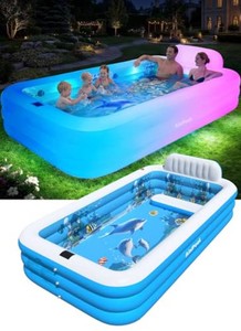 Extra Large Inflatable Pool with Light,Solar Blowup Pool120x73x20IN