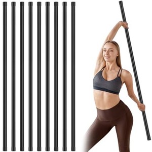 Hiboom 69 Pcs 5ft Yoga Stick Natural Bamboo Black Exercise Stick with Non-Slip Rubber Ends Stretching Tool Posture Corrector Stretch Tool for Flexibility, Workout, Balance Fitness