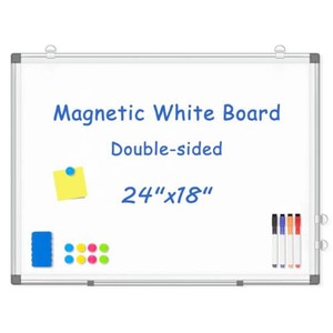 Double-Sided White Board Dry Erase Magnetic Whiteboard Wall 24x18 Silver