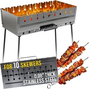 $153 Stainless Steel Charcoal Grill for 10 Skewers   Portable BBQ 20.87 9.45 20.87   Foldable Kabob Mangal   Durable Rustproof Grill for Picnic & Camping (Skewers Not Included)