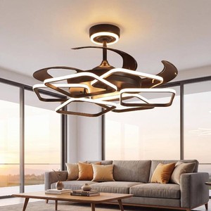$229 48inch Ceiling Fan with Light Chandeliers Fixture Dimmable with Remote Control DC Motor 6 Speeds Fans, Retractable Baldes Fandelier for Living Room Bedroom Office Study Room (Black-BLS2502)