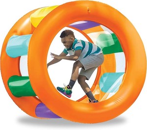 $150 HearthSong Roll with It 2.0 Giant Inflatable Rainbow Land Roller with Mesh Interior for Active Outdoor Play, 67 Outer Diam. x 45 Inner Diam., Holds up to 300 lbs.