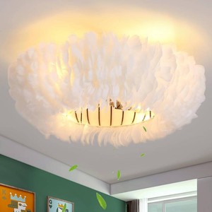 20 Modern Ceiling Fans with Lights and Remote Control White Feather Chandeliers Stylish Low Profile Ceiling Fan for Bedroom, Living Room and Small Spaces,Featuring Reversible Motor, 6 Speeds