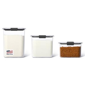 Rubbermaid Brilliance Plastic Food Storage Pantry Baking Set, 3 Containers with Lids (6 Pieces Total), BPA-Free, Clear