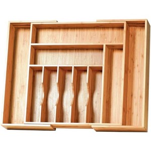 Umilife Extra Large Expandable Kitchen Siverware Utensils Drawer Organizer, 19 Deep for Big Drawer, Adjustable Bamboo Wood Drawer Divider with Curved Grooves, Cutlery Tray Flatware Holder