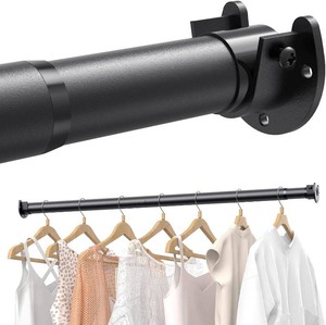 Supforce Closet Rods for Hanging Clothes, 17 to 84 Inches Stepless Adjustable Metal Closet Rod, 1.3 Inches Heavy Duty Clothes Hanging Rod for Closet Wardrobes Laundry RV, Black