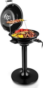 $130 Electric Grill, Techwood IndoorOutdoor Electric BBQ Grill, 1600W Portable Removable Stand Grill with Adjustable Heat & Drip Tray, Double Layer Design for Party, Patio & Backyard (Black)