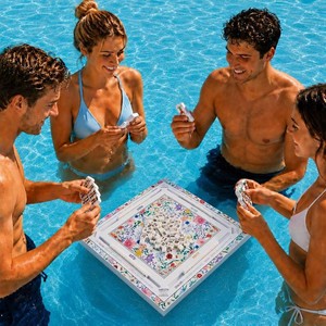 19x19 Inches Mahjong Floating Game Table for Pool Adults Pool Games Tray for Mah Jong Card Games Dominoes Poker Floater Tables for Indoor Outdoor Swimming Pool Hot Tub Lake(Floral)