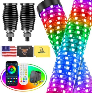 $200 Ehaho 2PCS 4FT Fat Whip Lights for UTV ATV with Spring Base, Led Fatty Whip Light WRocker Switch & 6 Flags, Brighter Spiral Chasing Lighted Antenna Whip with APP & Remote Control for RZR SXS Can-Am