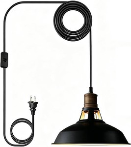 CLAXY Black Plug-in Pendant Light Metal Barn Lights with OnOff Switch
