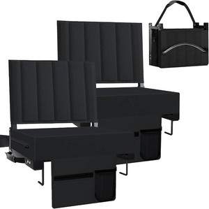 Aliphon Stadium Seat for Bleachers with Back Support and Cushion, Bleacher Seats with Shoulder Strap and Cup Holder, Padded Portable Folding Comfort Stadium Chair, for Sports Events, Black (2pcs)