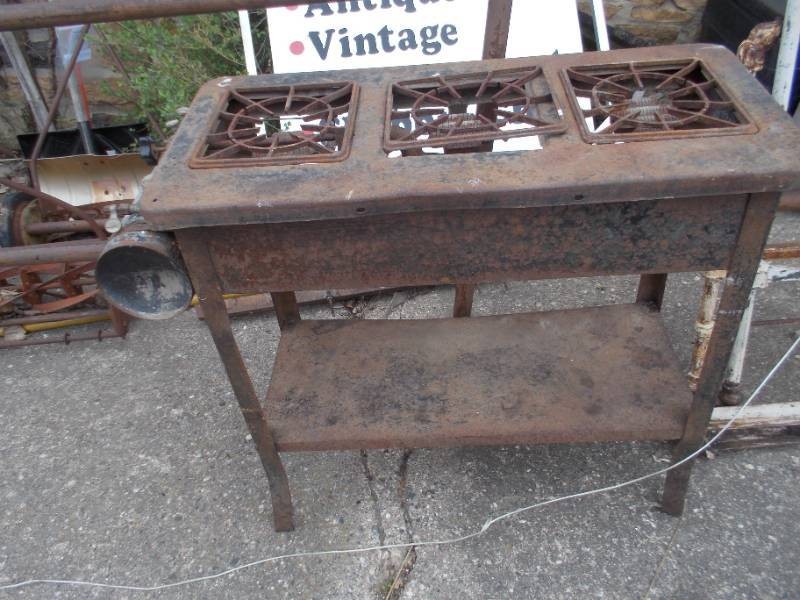 Vintage 3-Burner Cast Iron Gas Stove with Stand