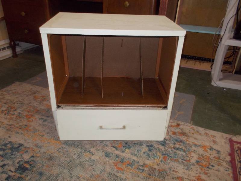 Vintage Mid-Century Wood Record Album Storage Cabinet with Pull-Down Door