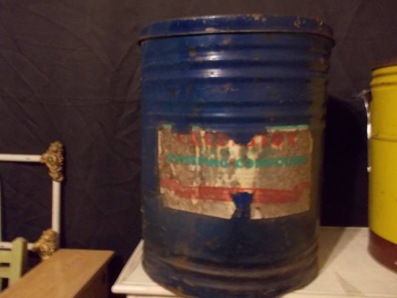Vintage 50-Lb Blue Utility Product Tin Drum