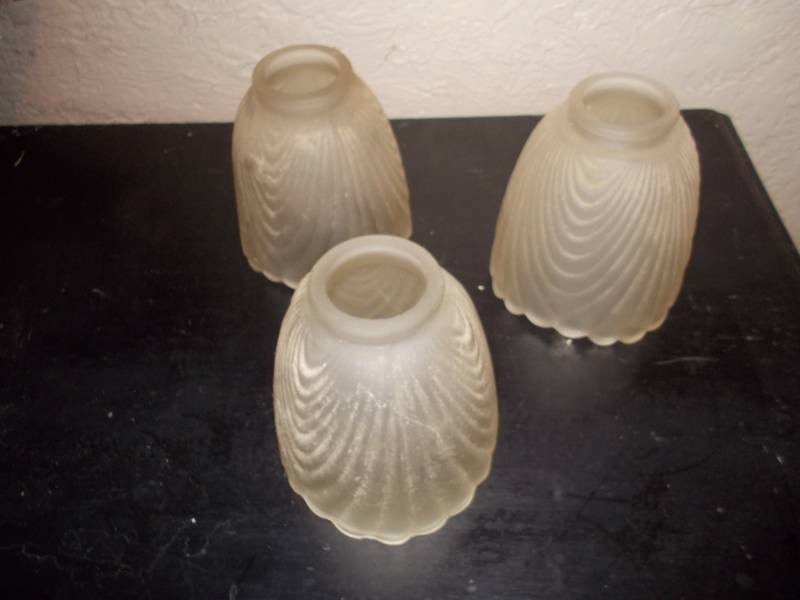 Vintage Frosted Ribbed Glass Lamp Shades - 3 Total
