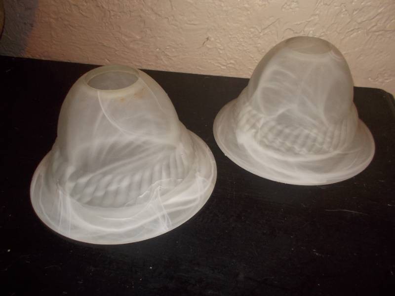 Vintage Frosted Ribbed Glass Lamp Shades - Pair