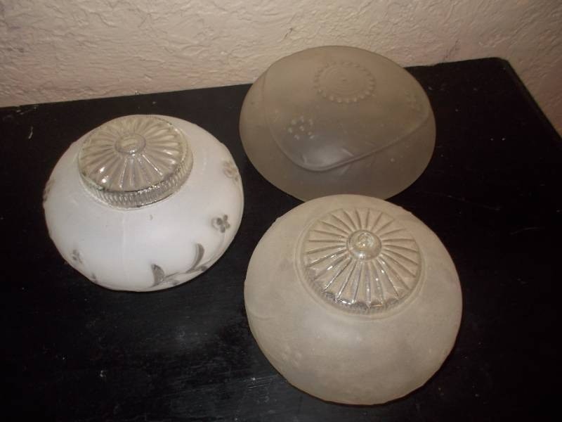 Assorted Vintage Frosted and Clear Glass Ceiling Light Covers - 3 Total