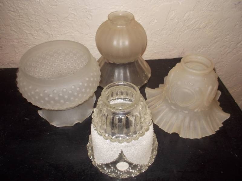 Vintage Glass Lamp Shades & Globes - Assorted Styles, 5-Piece Lot