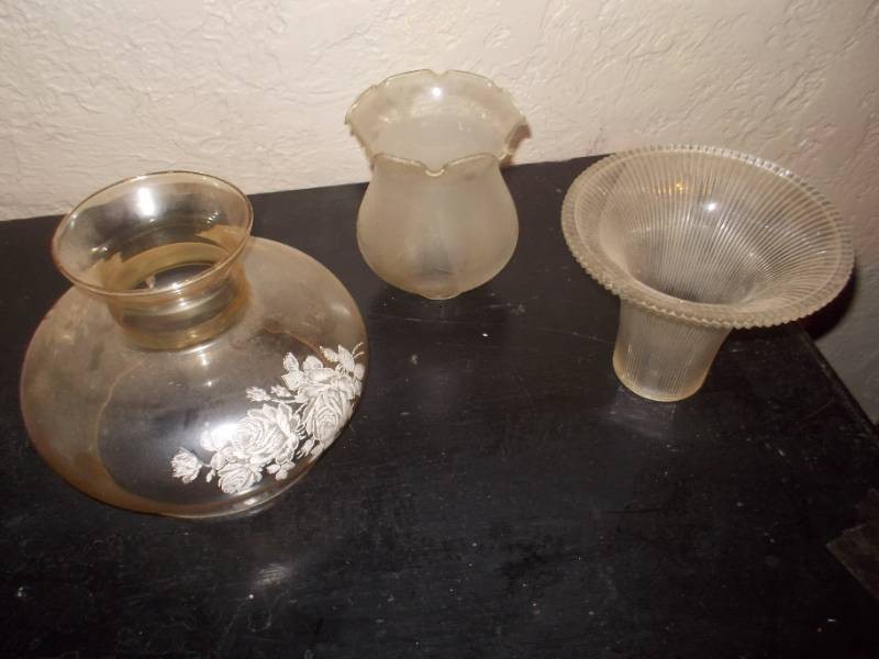 Vintage Glass Lamp Shades & Globes - Assorted Styles, 3-Piece Lot