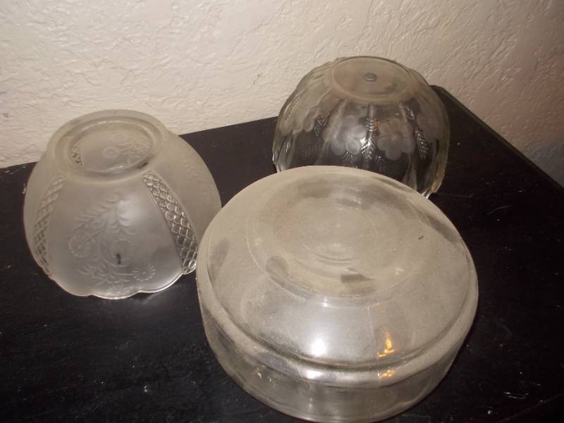 Vintage Glass Light Shades & Bowls - Assorted Patterned Styles, 3-Piece Lot