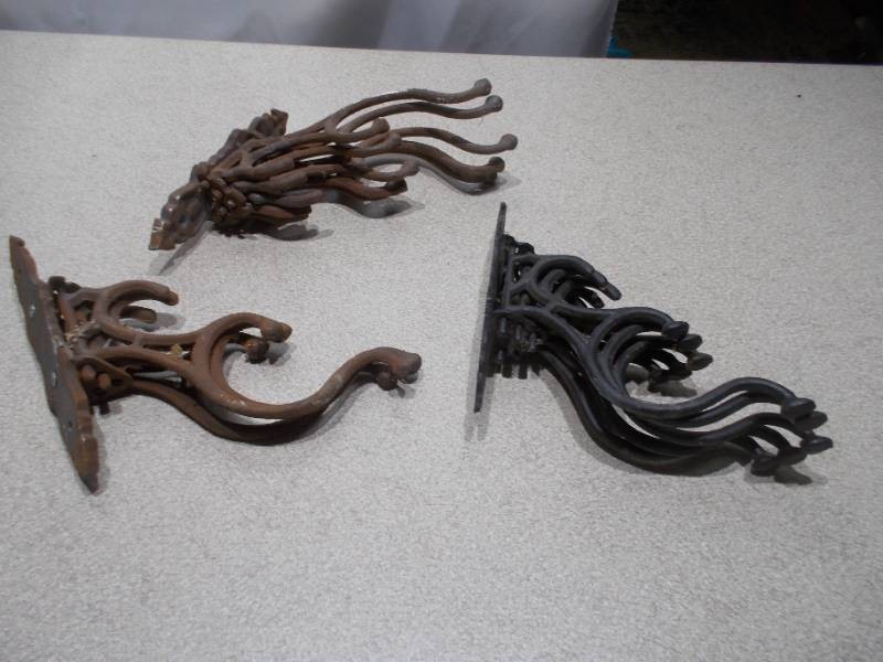 Lot of (3) Vintage Ornate Cast Iron Wall Hooks  Brackets
