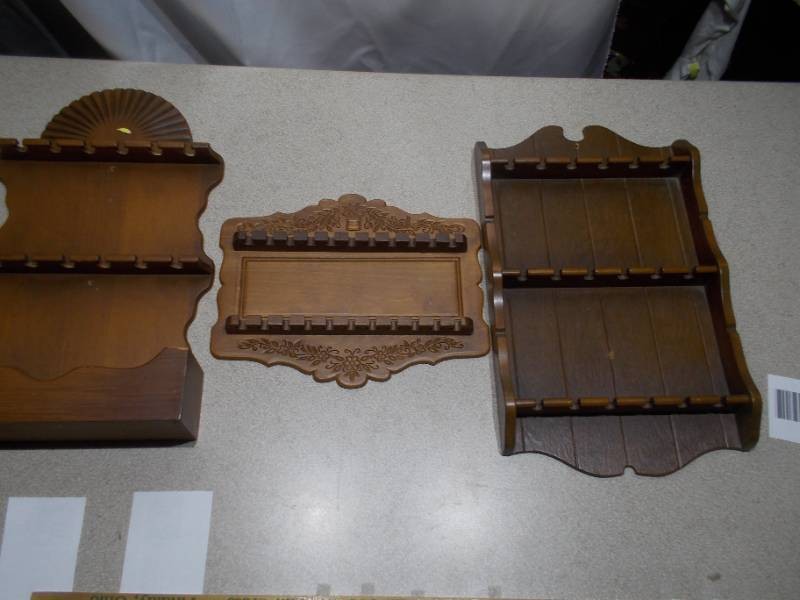 Trio of Vintage Wall-Mount Wooden Spoon Display Shelves