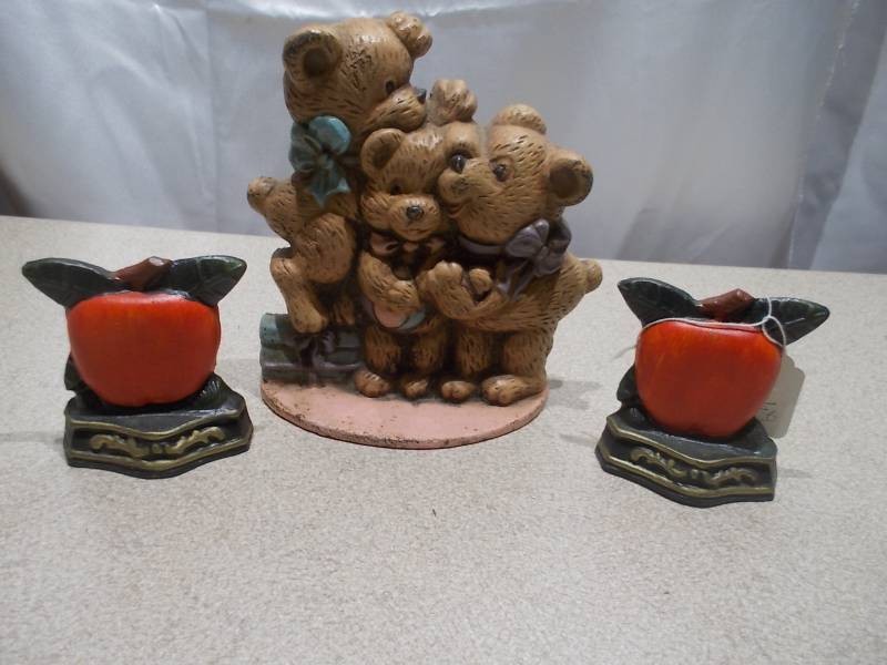 Vintage Cast Iron Red Apple Bookends Lot