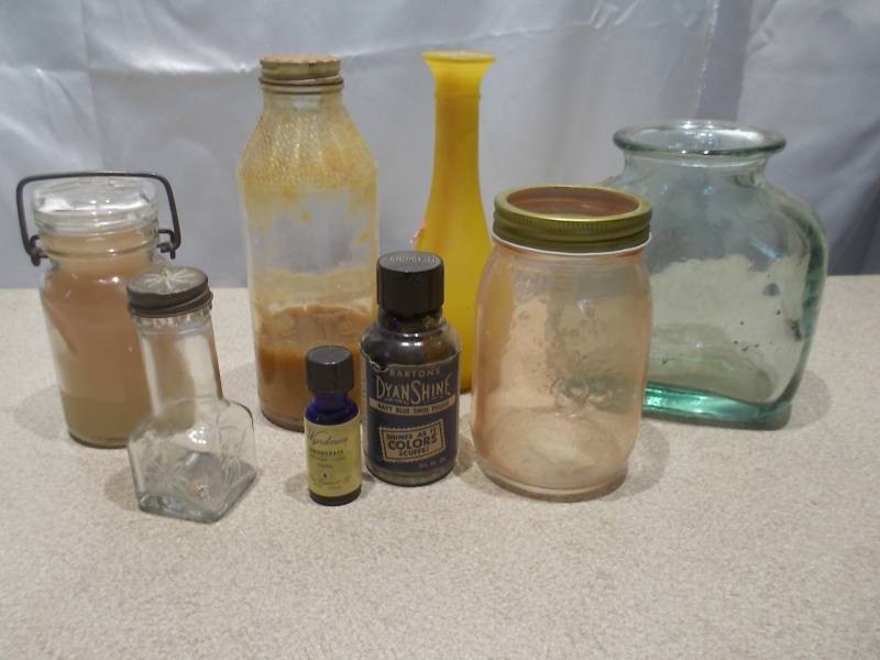 Vintage Glass Bottle & Jar Instant Collection Lot - Pink, Amber, Yellow, Clear & Aqua